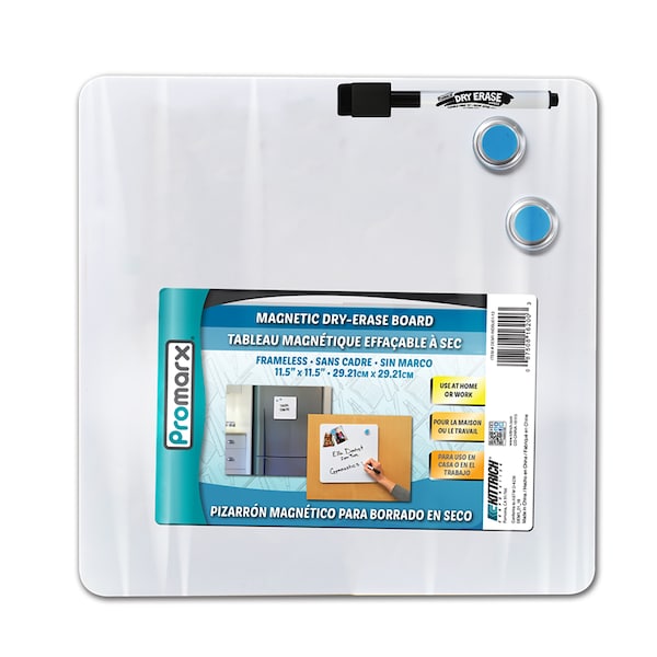 Promarx Magnetic Dry-Erase Board w/Dry-Erase Marker + 2 Magnets, 11.5 x 11.5in DE16WDSU0112 - main